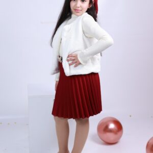 Ensemble lina fillete Jupe plissée + forrure + cienture + pull + accesoire cheveux